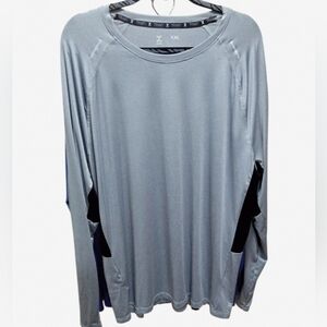 Xersion Mens Long Sleeve Gray Quick-Dri Training Shirt, Black Sides, Pocket XXL